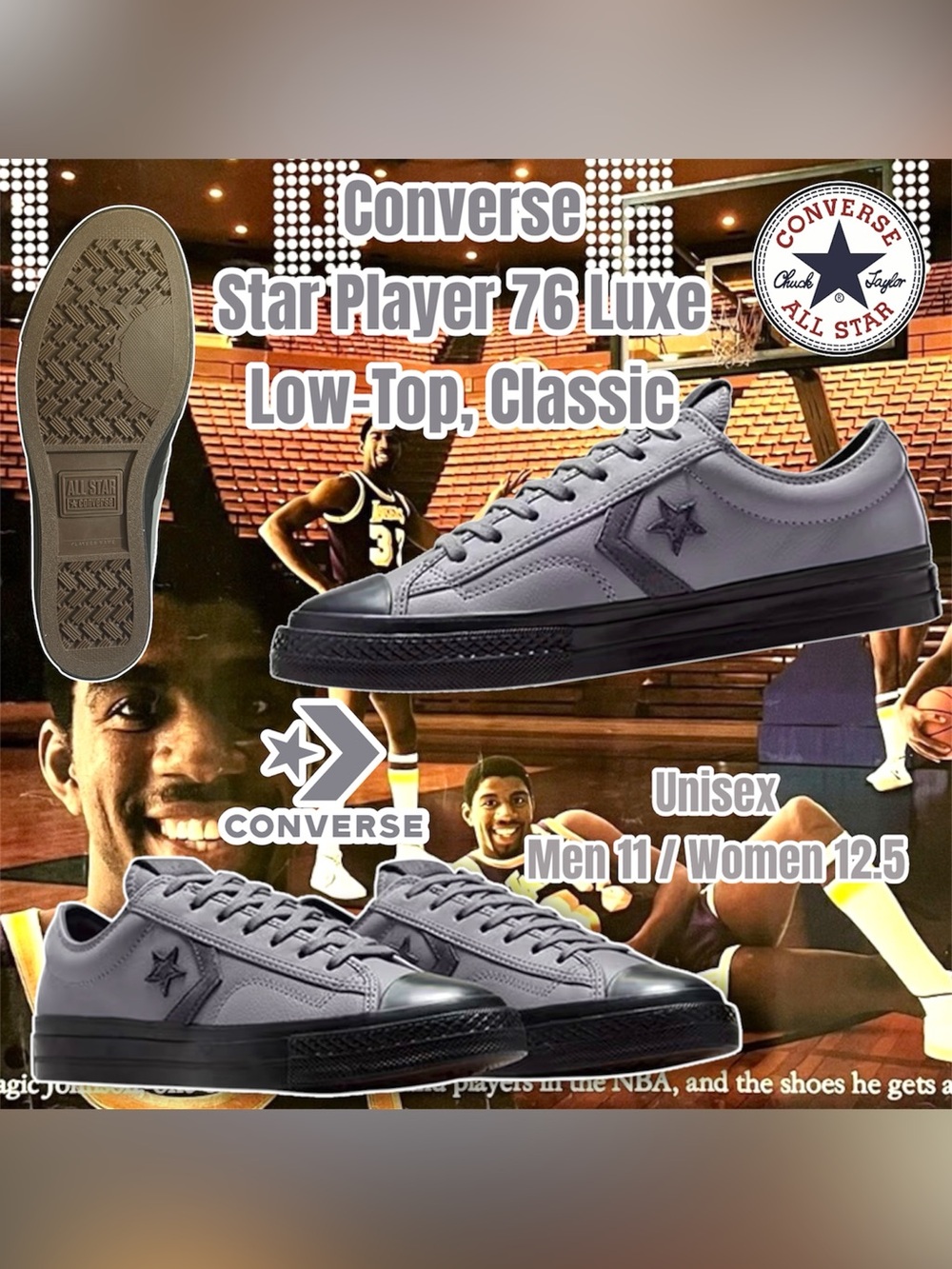 Converse Star Player 76 Luxe Low-Top, Grey / Black Size: Men's 11/ Women 12.5